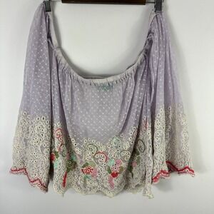 Antica Sartoria Mesh Floral Embroidered Top Off The Shoulder Boho Fairy Ethereal
